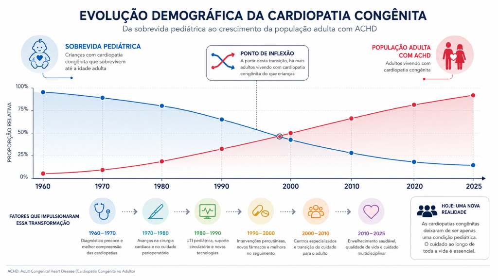 Inforgráfico sobre a evolução da cadiopatia congênita